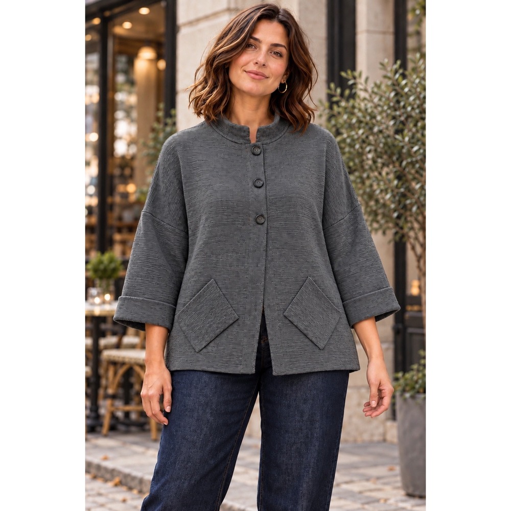 Minimalist Italian Merino Wool Grey Cardigan Luxe Quiet Luxury Chic Sz L
